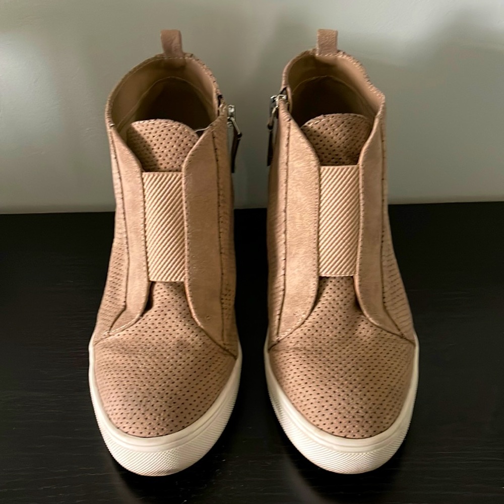 MIA Beige Suede Wedge Sneakers Size 7